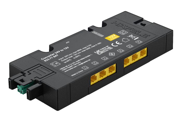 Перетворювач Hafele Loox5 для підключення пристроїв 12 V до джерела живлення 24 V, 60 Вт, з функцією перемикання, 833.77.847, 833.77.847