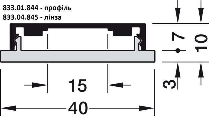Профіль для стрічок LED колір алюміній 3000x40x10мм, (833.01.844)  3926300090, 833.01.844
