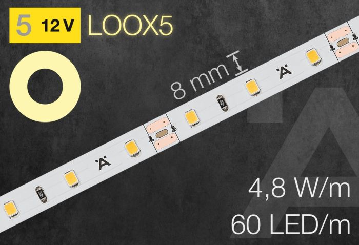Світлодіодна стрічка Hafele Loox5 Eco LED 2071 12 В, 8 мм, 60 LED/м, 4.8 Вт/м, IP20, холодний білий 5000 K, 5 м, (833.74.303), 833.74.303